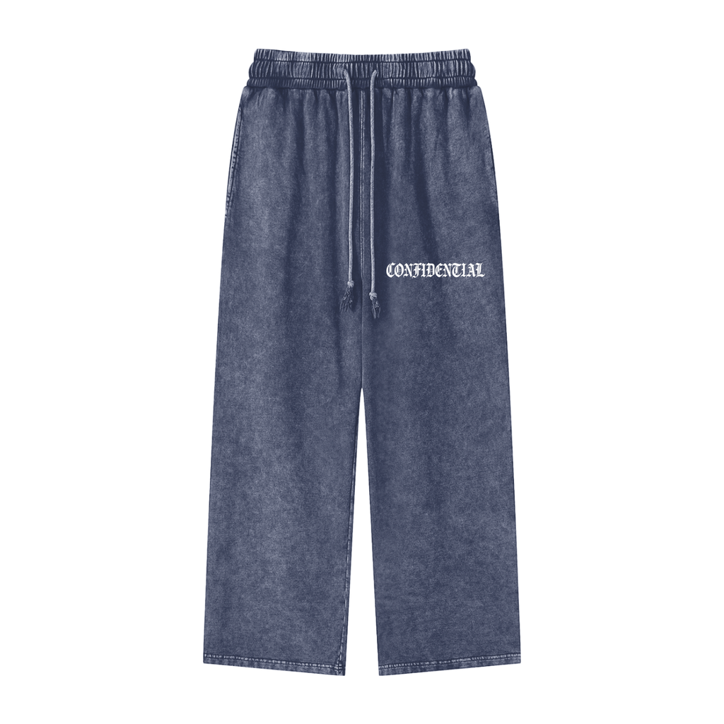 "OLD ENGLISH" Straight-Leg Pants (Acid Washed Blue)